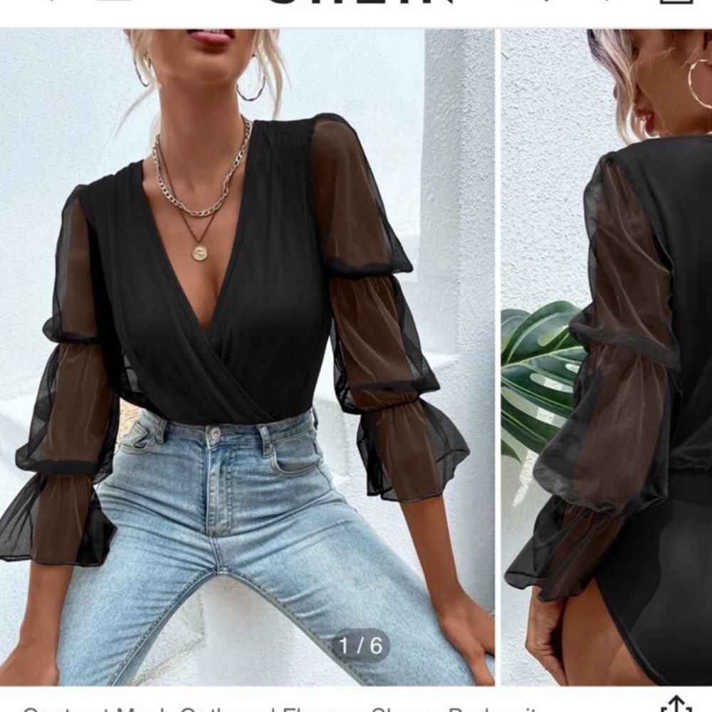 Statement sleeves black bodysuit size Small